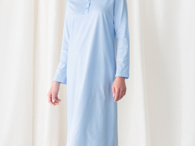 Maison Solfin - Chemise de nuit femme unie coton bleu – 5