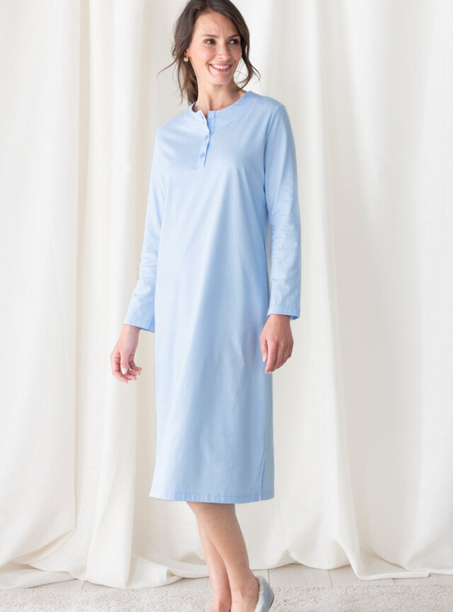 MAISON SOLFIN - Chemise de nuit femme unie coton bleu