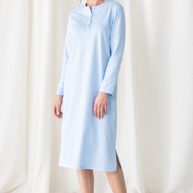 Maison Solfin - Chemise de nuit femme unie coton bleu – 5