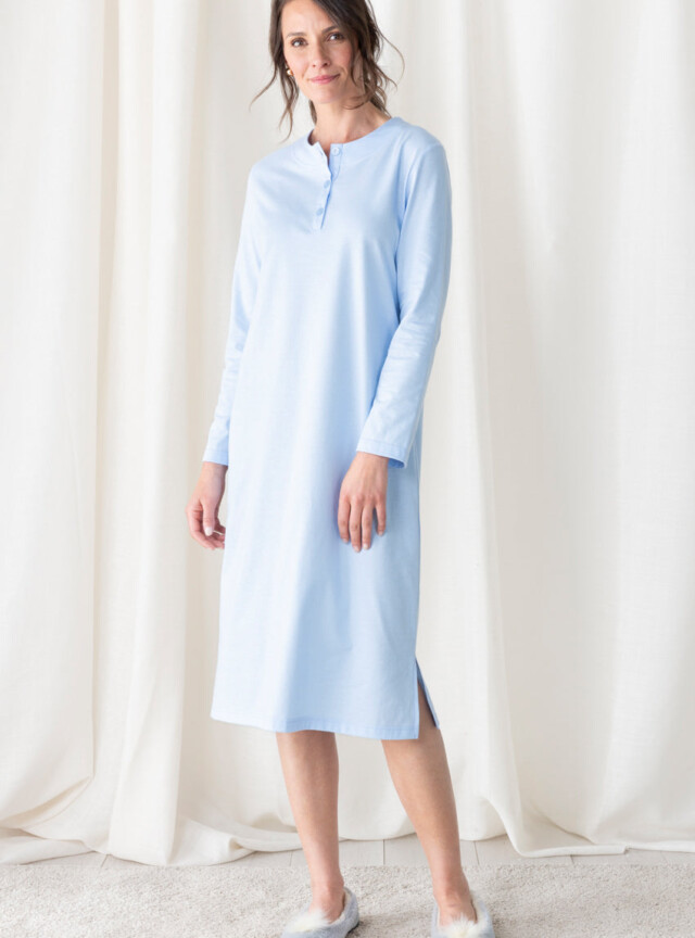 Maison Solfin - Chemise de nuit femme unie coton bleu – 5