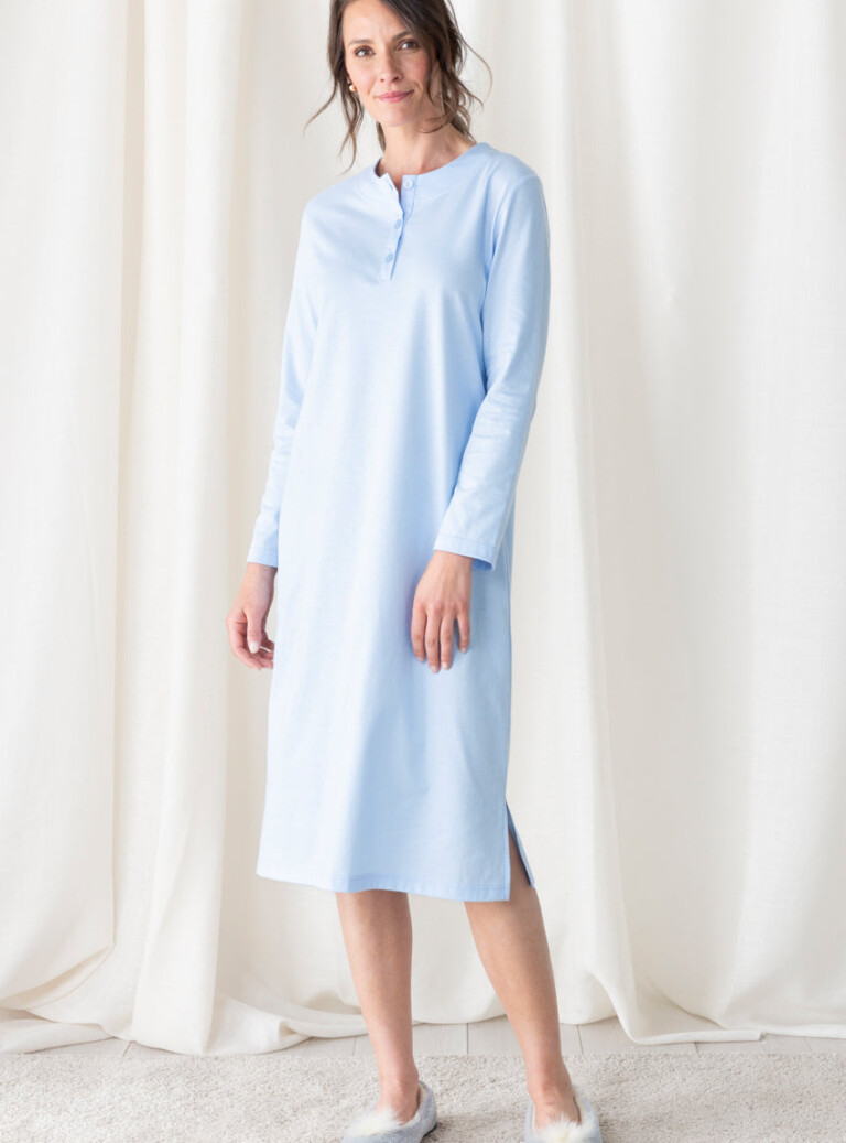 Maison Solfin - Chemise de nuit femme unie coton bleu – 5