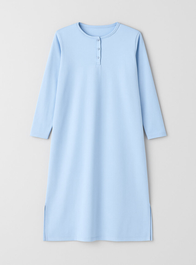 Maison Solfin - Chemise de nuit femme unie coton bleu – 5