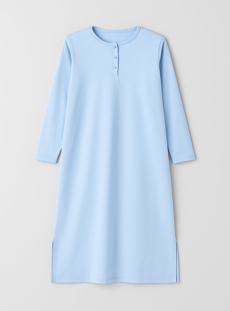 Maison Solfin - Chemise de nuit femme unie coton bleu – 5