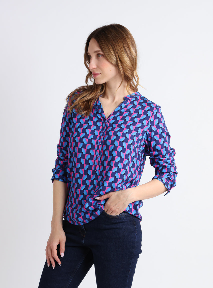 7629 bleu 1 Maison Solfin - Blouse femme en viscose chaude bleu – 48