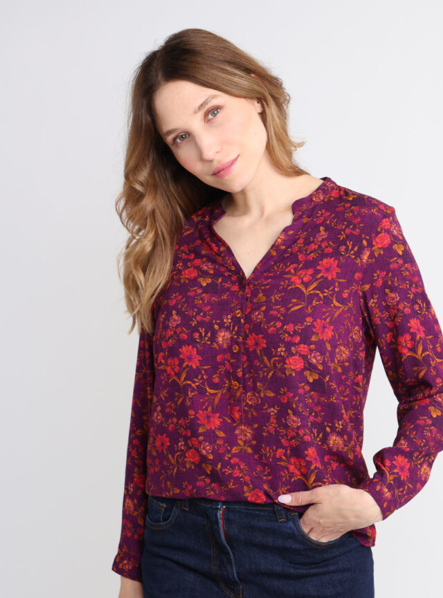 MAISON SOLFIN - Blouse femme en viscose chaude floral violine