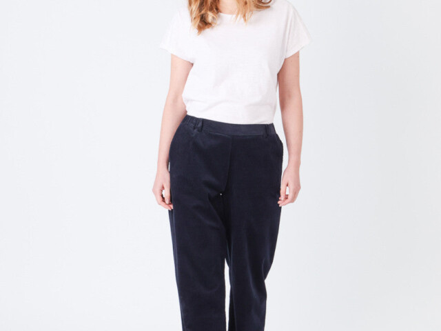 7631 MAR 1 pantalon large femme coton bleu marine Maison-solfin - Pantalon large femme bleu marine – 48