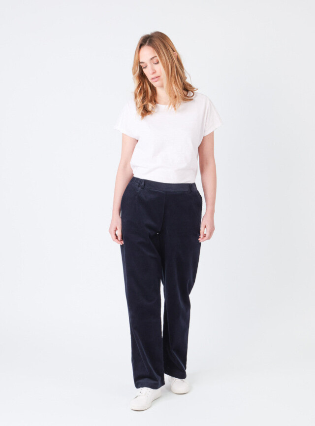MAISON SOLFIN - Pantalon large femme bleu marine