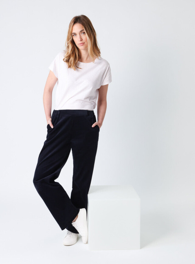Maison-solfin - Pantalon large femme bleu marine – 48