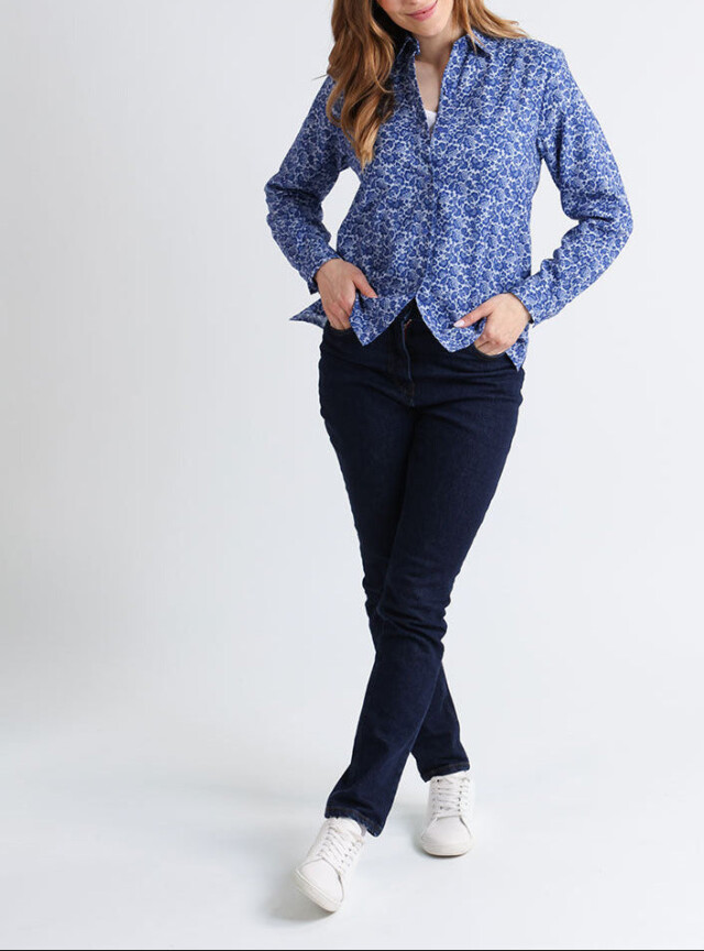 Maison Solfin - Chemisier femme coton fleurs bleues – 52