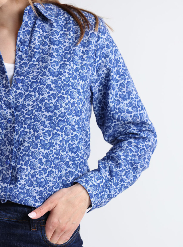 Maison Solfin - Chemisier femme coton fleurs bleues – 52