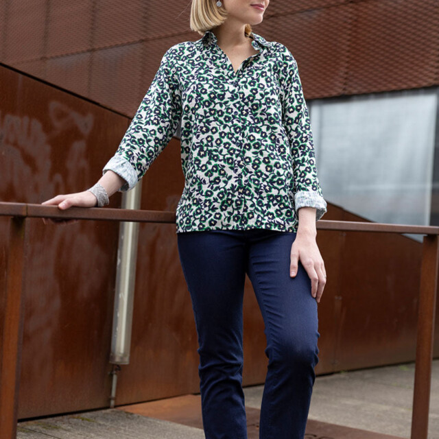 Maison Solfin - Chemisier femme coton imprimé vert – 52