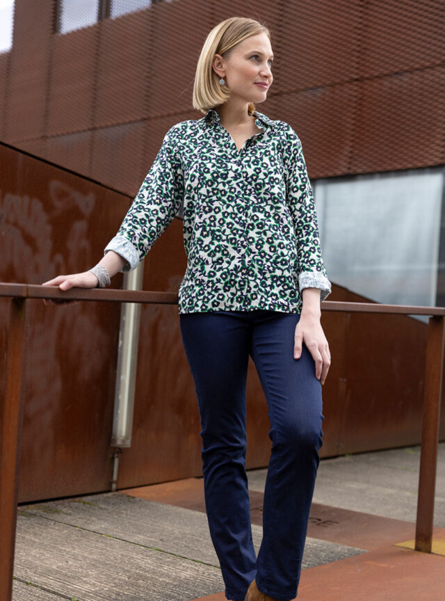 Maison Solfin - Chemisier femme coton imprimé vert – 52
