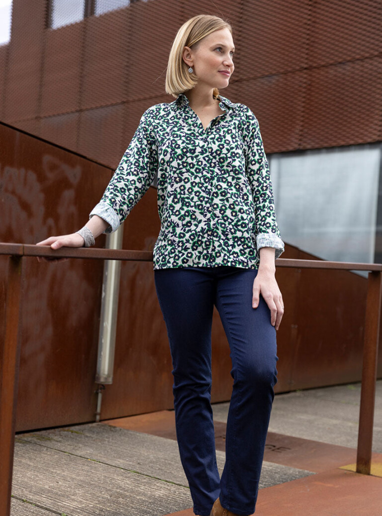 Maison Solfin - Chemisier femme coton imprimé vert – 52