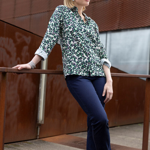 Maison Solfin - Chemisier femme coton imprimé vert – 52