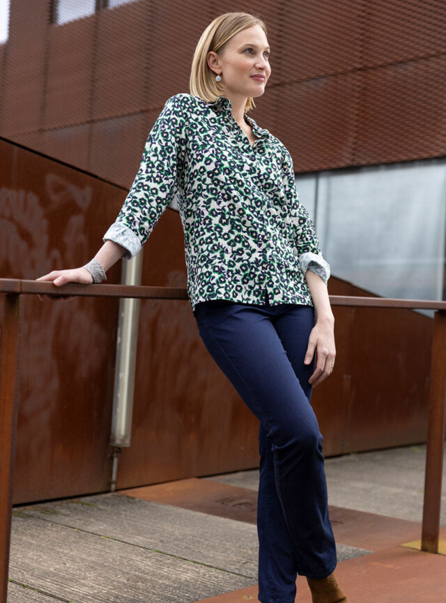 Maison Solfin - Chemisier femme coton imprimé vert – 52