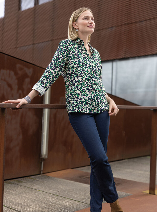 MAISON SOLFIN - Chemisier femme coton imprimé vert