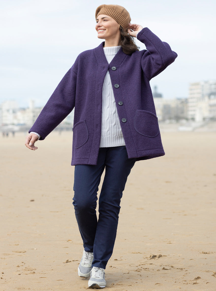 7645 VIF 1 manteau court laine bouillie violet fonce Maison-solfin - Manteau court femme laine bouillie violet foncé – 4