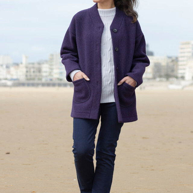 Maison-solfin - Manteau court femme laine bouillie violet foncé – 4