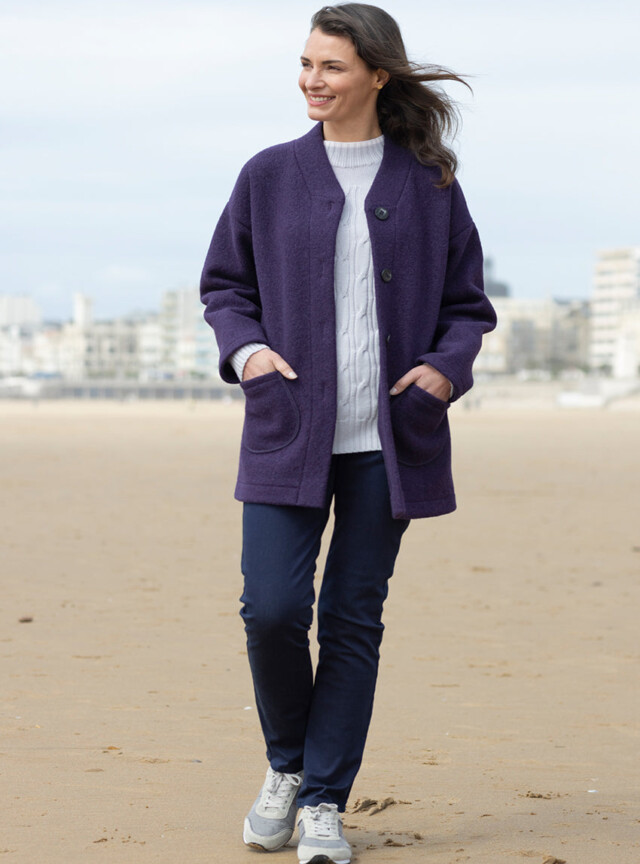 Maison-solfin - Manteau court femme laine bouillie violet foncé – 4