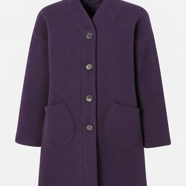 Maison-solfin - Manteau court femme laine bouillie violet foncé – 4