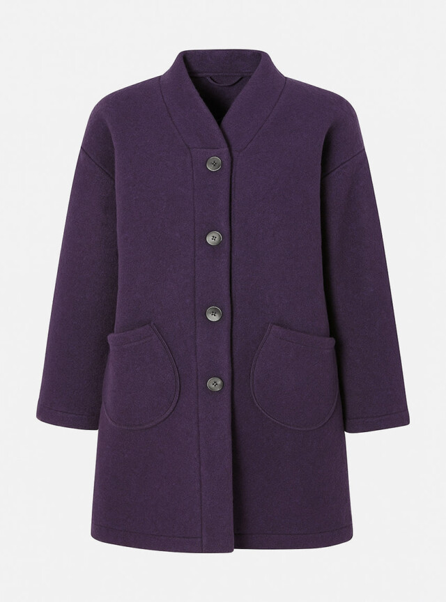 Maison-solfin - Manteau court femme laine bouillie violet foncé – 4