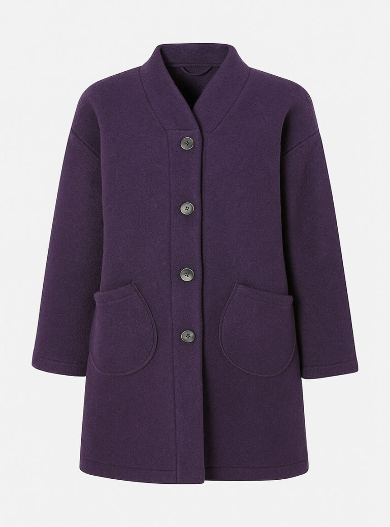 Maison-solfin - Manteau court femme laine bouillie violet foncé – 4
