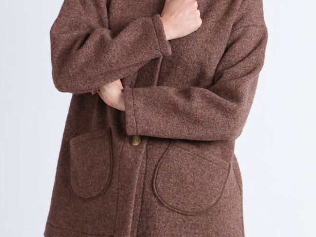 7645 marron glace 1 Maison-solfin - Manteau court femme laine bouillie marron foncé – 4