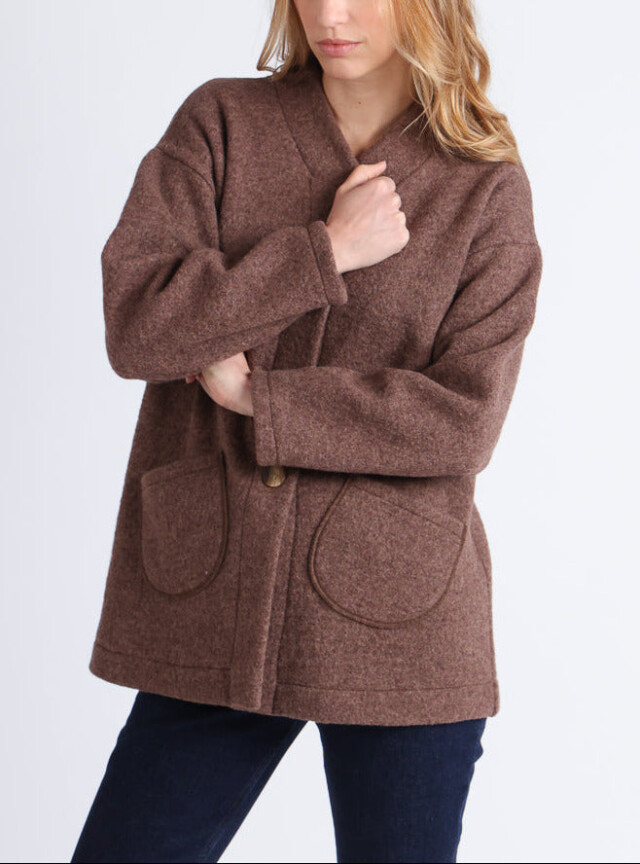 MAISON SOLFIN - Manteau court femme laine bouillie marron foncé