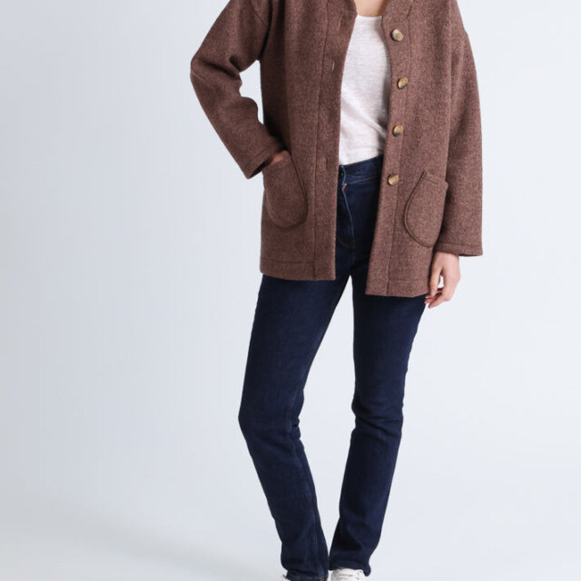 Maison-solfin - Manteau court femme laine bouillie marron foncé – 4