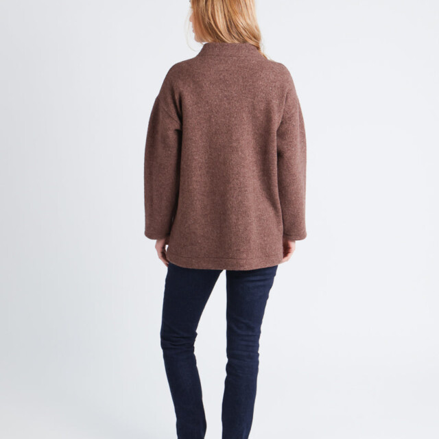Maison-solfin - Manteau court femme laine bouillie marron foncé – 4