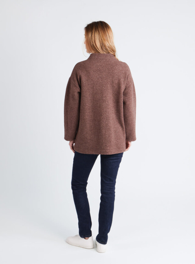Maison-solfin - Manteau court femme laine bouillie marron foncé – 4