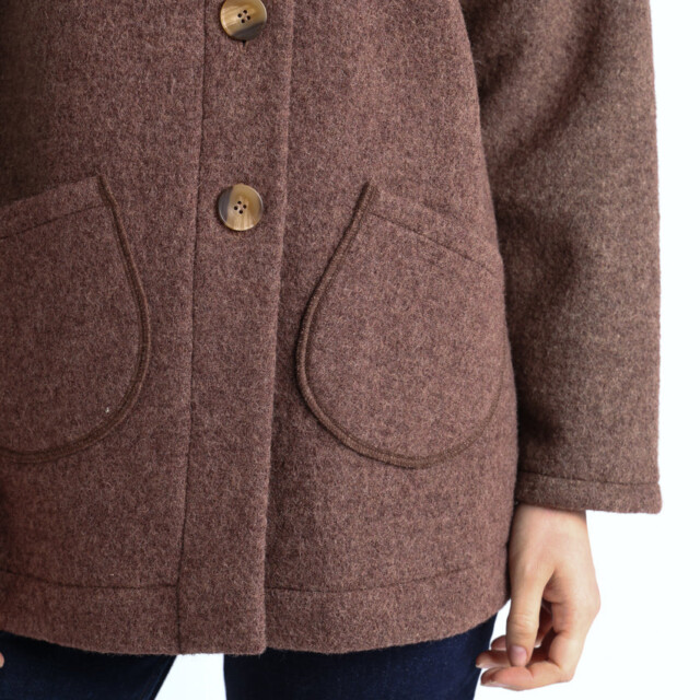 Maison-solfin - Manteau court femme laine bouillie marron foncé – 4