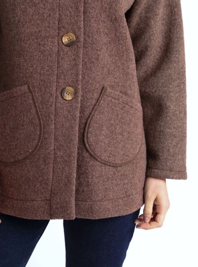 Maison-solfin - Manteau court femme laine bouillie marron foncé – 4