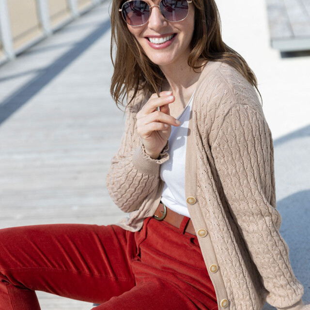 Maison Solfin - Gilet femme en laine mérinos beige chaud – 50