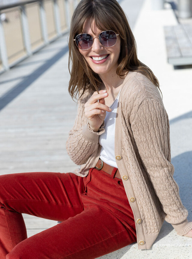 Maison Solfin - Gilet femme en laine mérinos beige chaud – 50