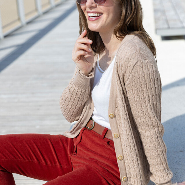 Maison Solfin - Gilet femme en laine mérinos beige chaud – 50