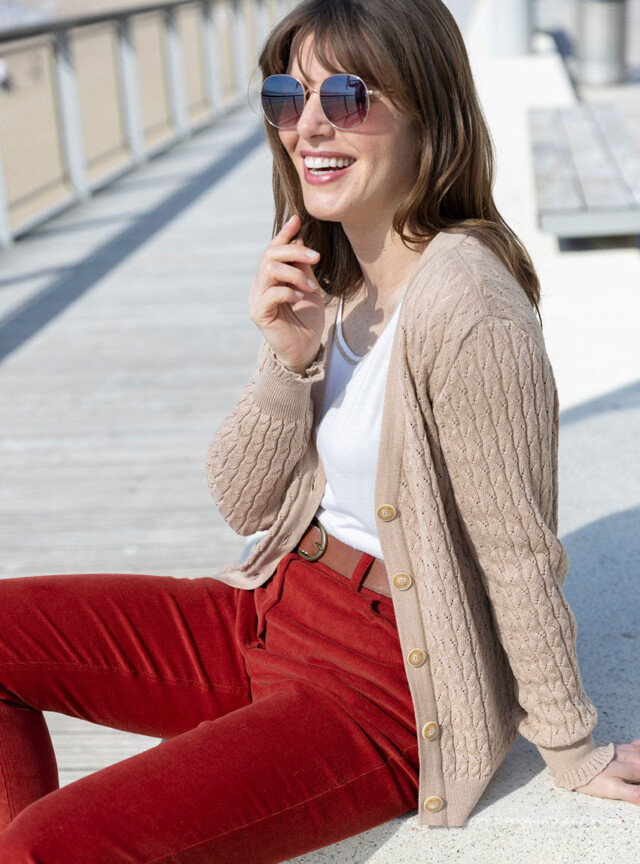 Maison Solfin - Gilet femme en laine mérinos beige chaud – 50