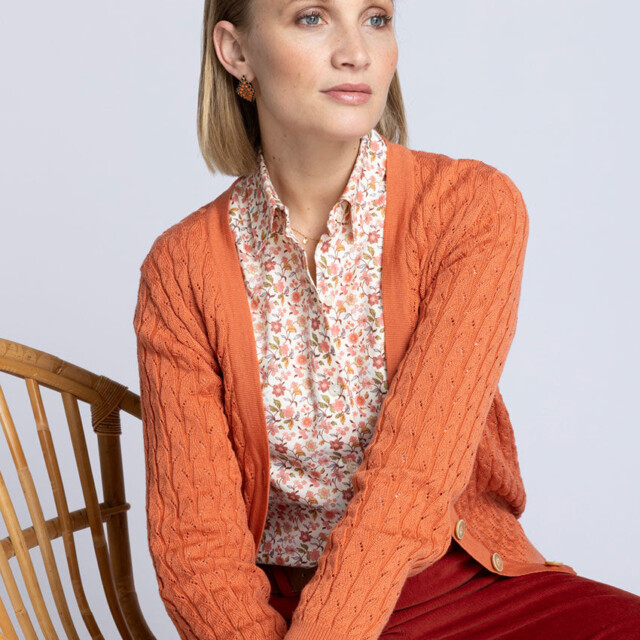Maison Solfin - Gilet femme en laine mérinos orange tendre – 50