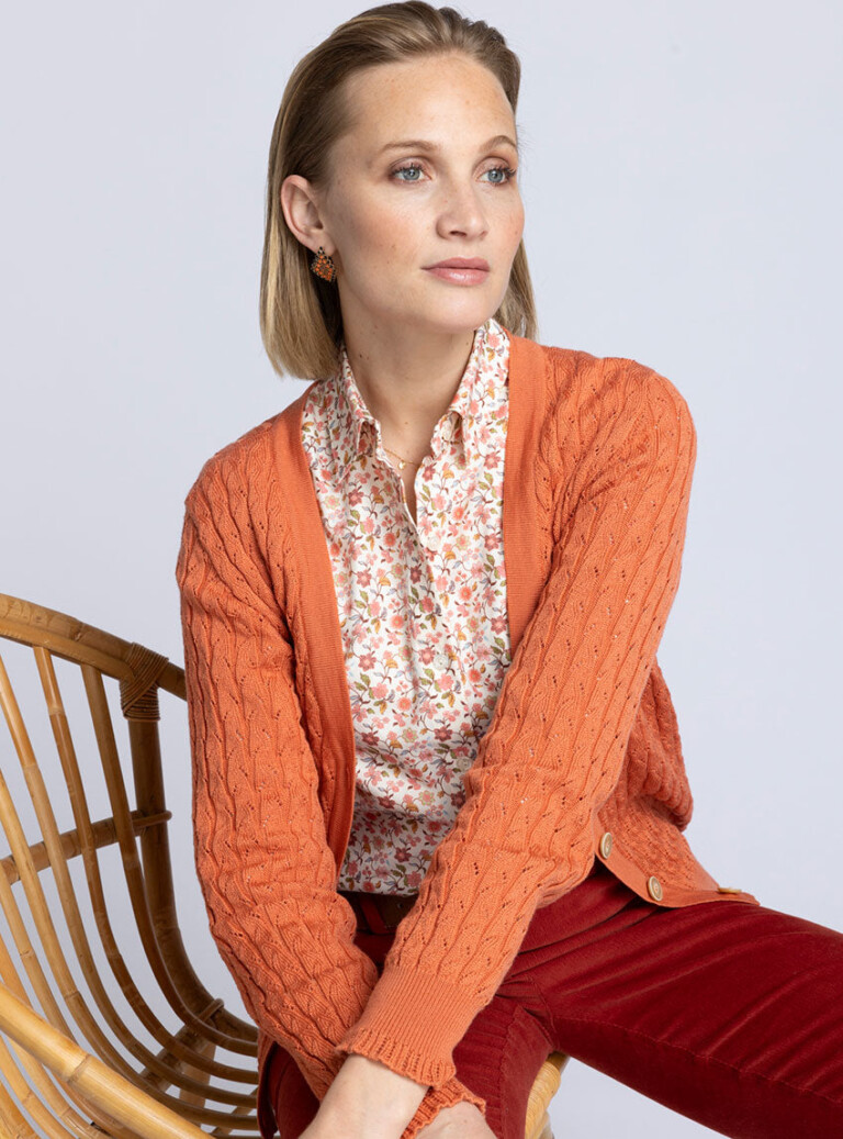Maison Solfin - Gilet femme en laine mérinos orange tendre – 50