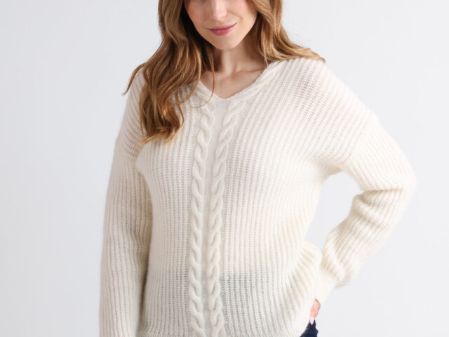7648 blanc naturel pull 1 Maison Solfin - Pull femme maille perlée blanc naturel – 4