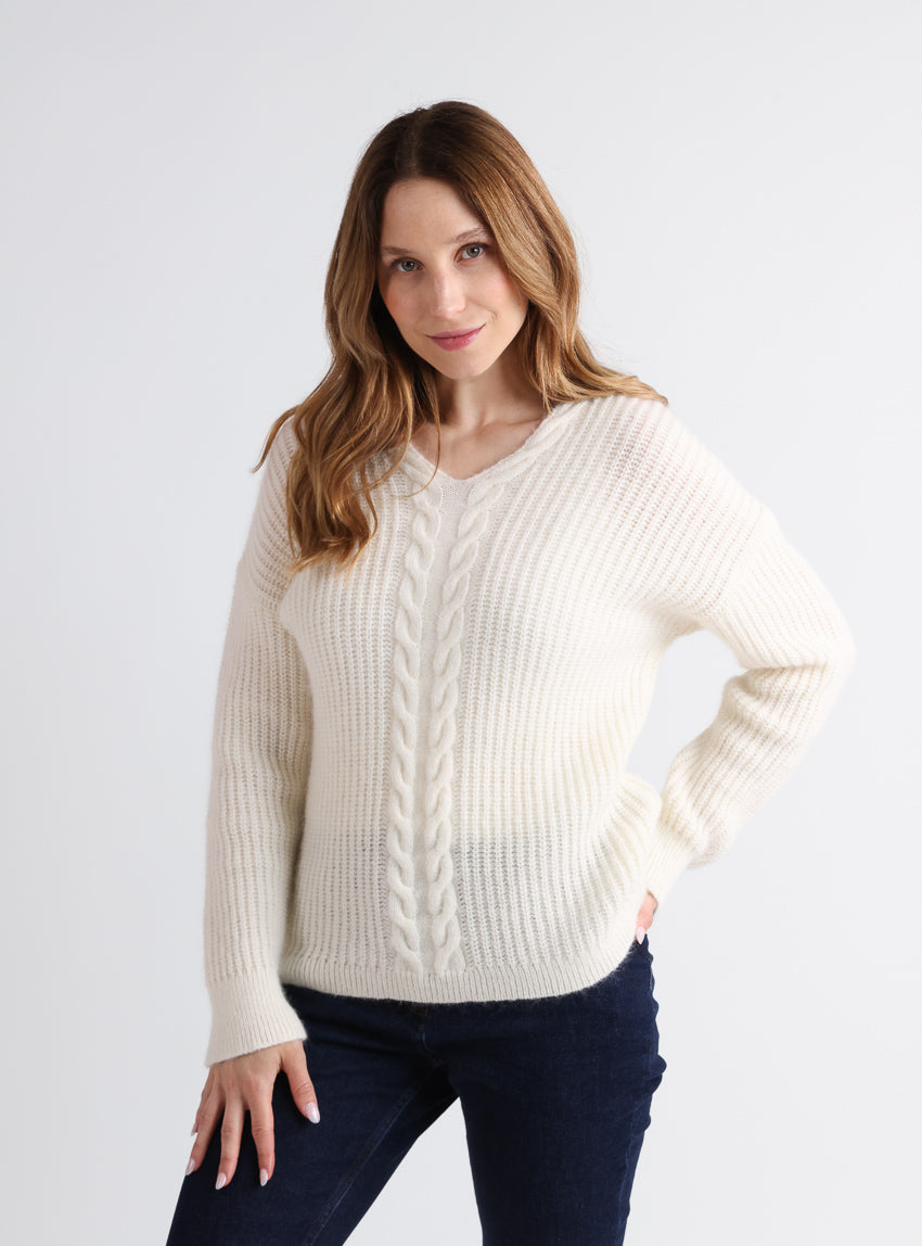 7648 blanc naturel pull 1 Maison Solfin - Pull femme maille perlée blanc naturel – 4