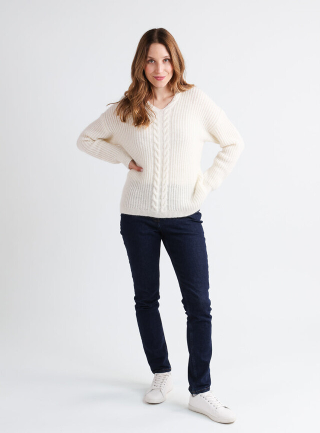 Maison Solfin - Pull femme maille perlée blanc naturel – 4