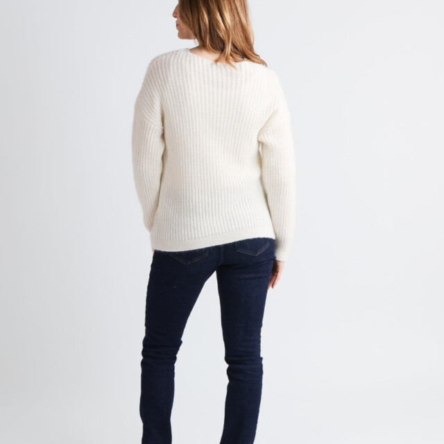 Maison Solfin - Pull femme maille perlée blanc naturel – 4