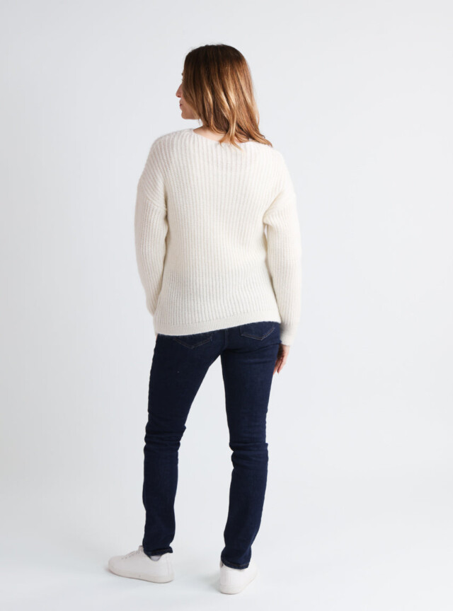 Maison Solfin - Pull femme maille perlée blanc naturel – 4