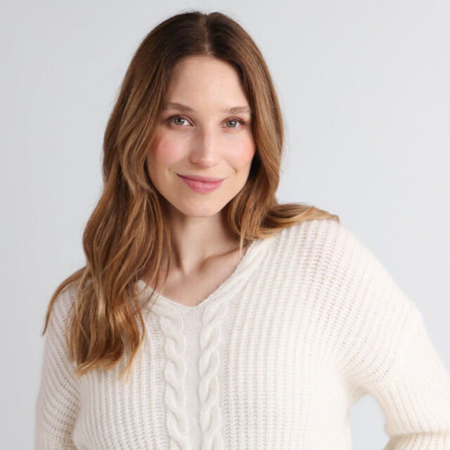 Maison Solfin - Pull femme maille perlée blanc naturel – 4