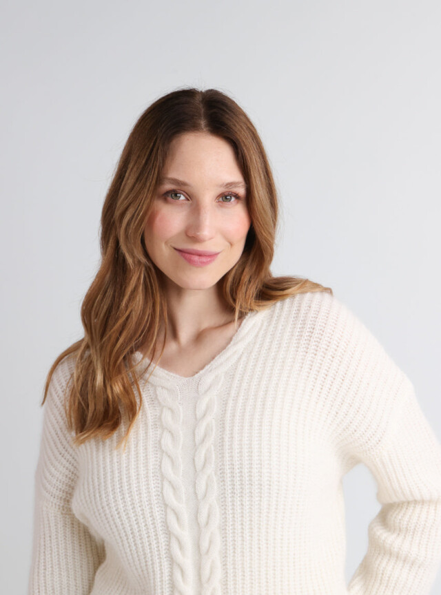 Maison Solfin - Pull femme maille perlée blanc naturel – 4