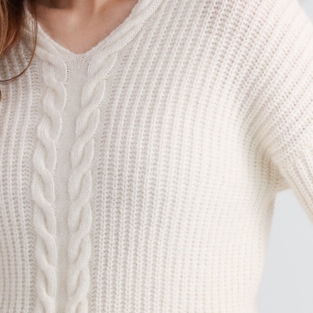 Maison Solfin - Pull femme maille perlée blanc naturel – 4
