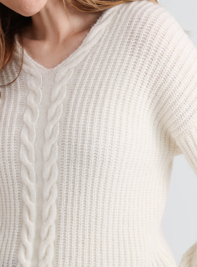 Maison Solfin - Pull femme maille perlée blanc naturel – 4