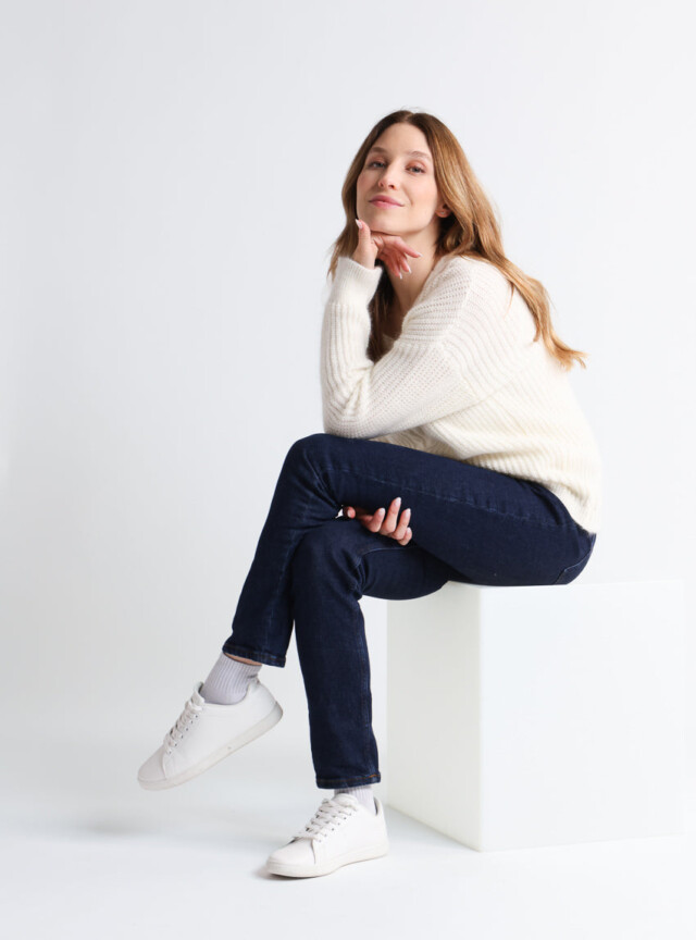 Maison Solfin - Pull femme maille perlée blanc naturel – 4