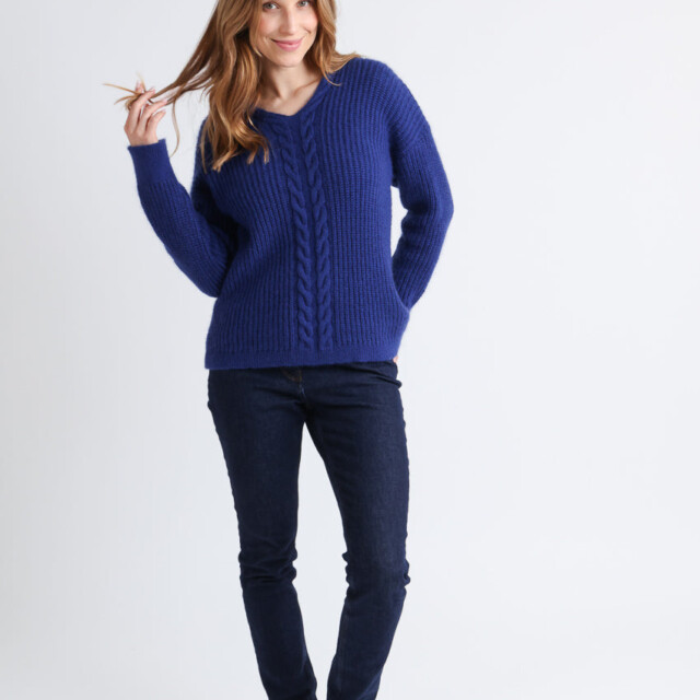 Maison Solfin - Pull femme maille perlée bleu indigo – 3